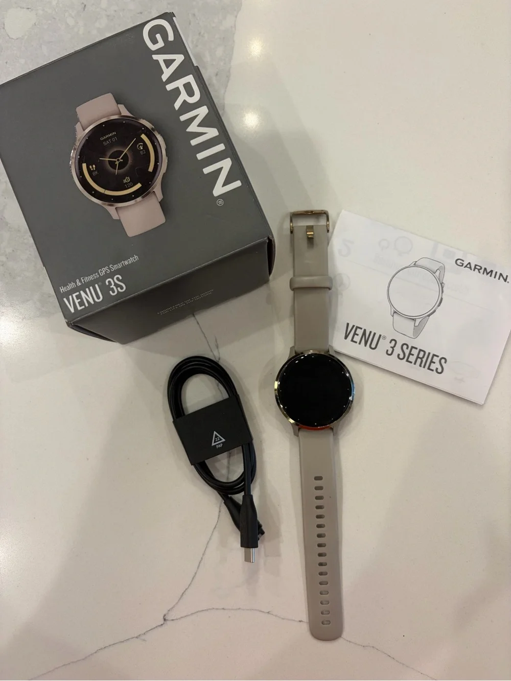Garmin Venu 3S Smartwatch - Light Beige Band, Rose Gold Bezel
